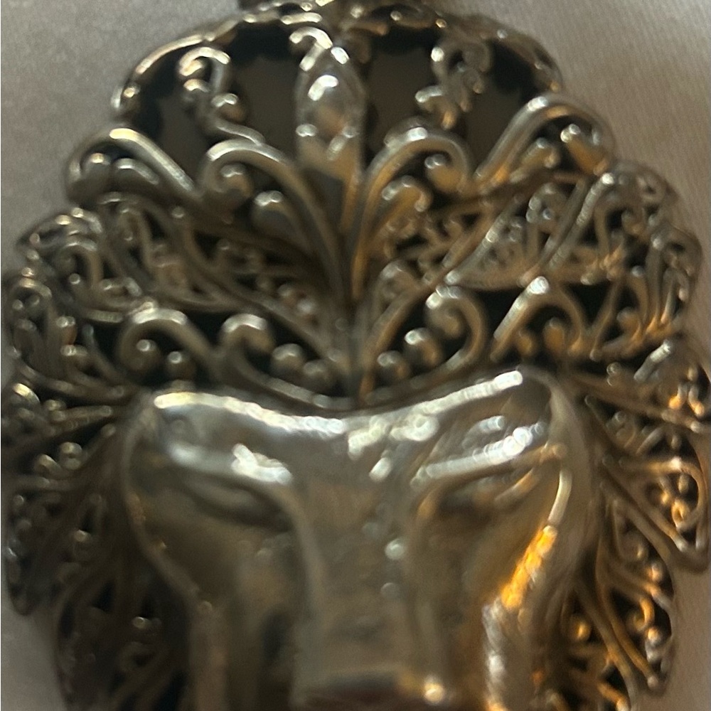 Ornate Lion Head pendant , 925 pure silver large